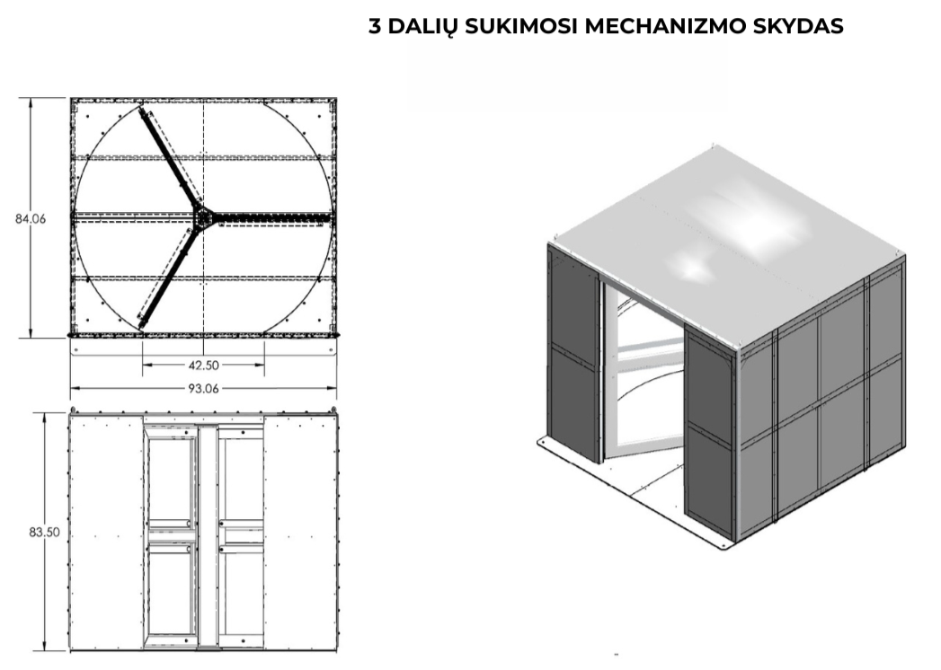 Trijų segmentų besisukančios oro užrakto durys